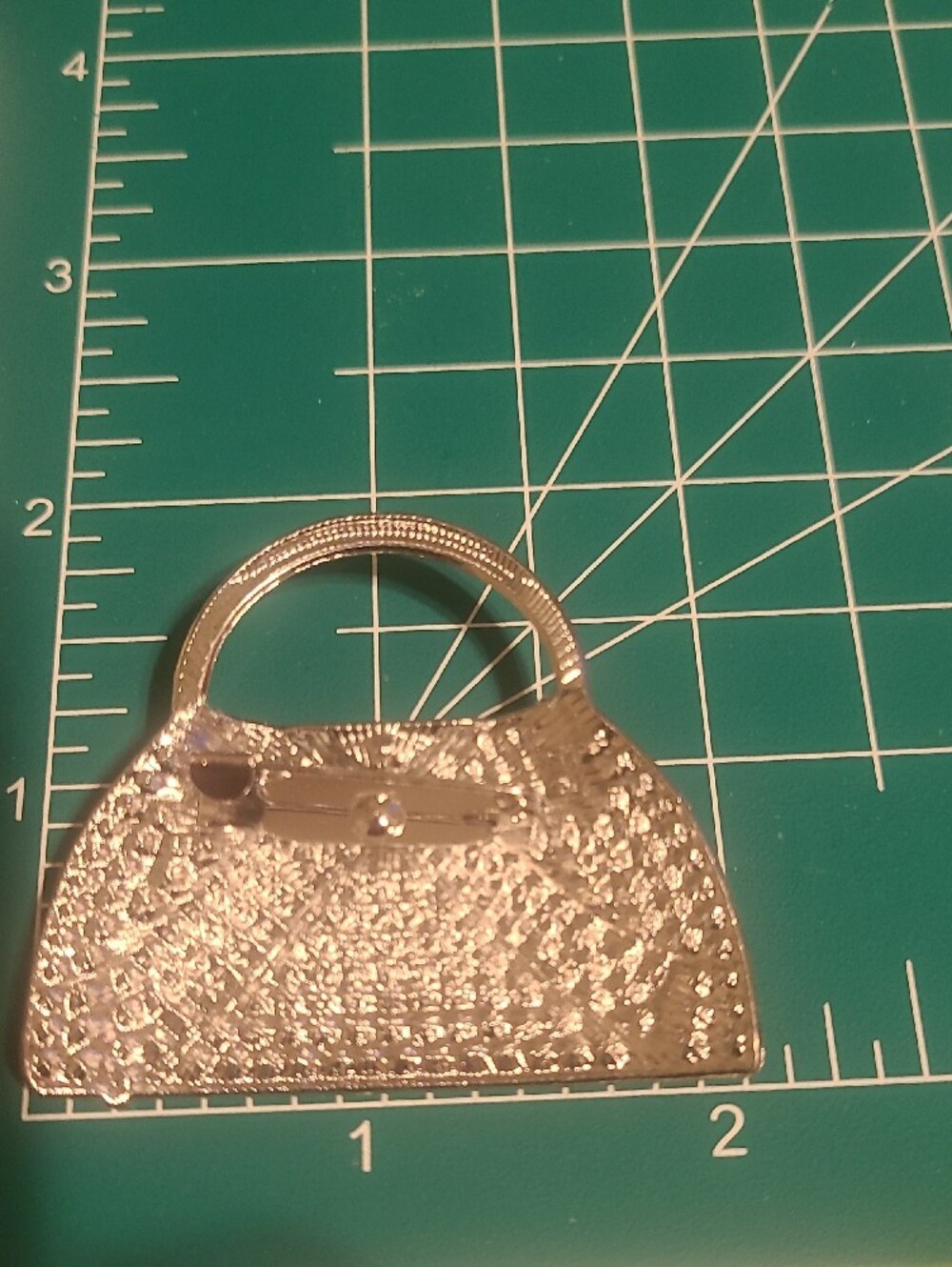 Crystal Rhinestone Mini Purse Brooch - Silver - Picture 4 of 5